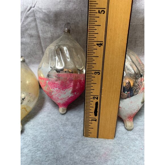 Vintage Mercury Glass Teardrop Christmas Ornaments Set of 6 Pink/Silver - Picture 6 of 10